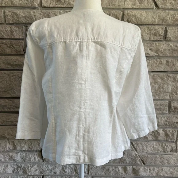 Chico's Women's Solid Linen Jacket Casual Modern Alabaster w/zip. Size 2 White - Picture 4 of 8
